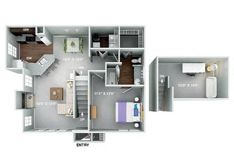 Holly Springs Classic 1 bedroom 1 bathroom Floor Plan A at Fortress Grove, Murfreesboro, TN